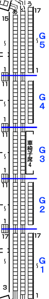 北海きたえーる(北海道立総合体育センター)Gブロックの座席表・座席図