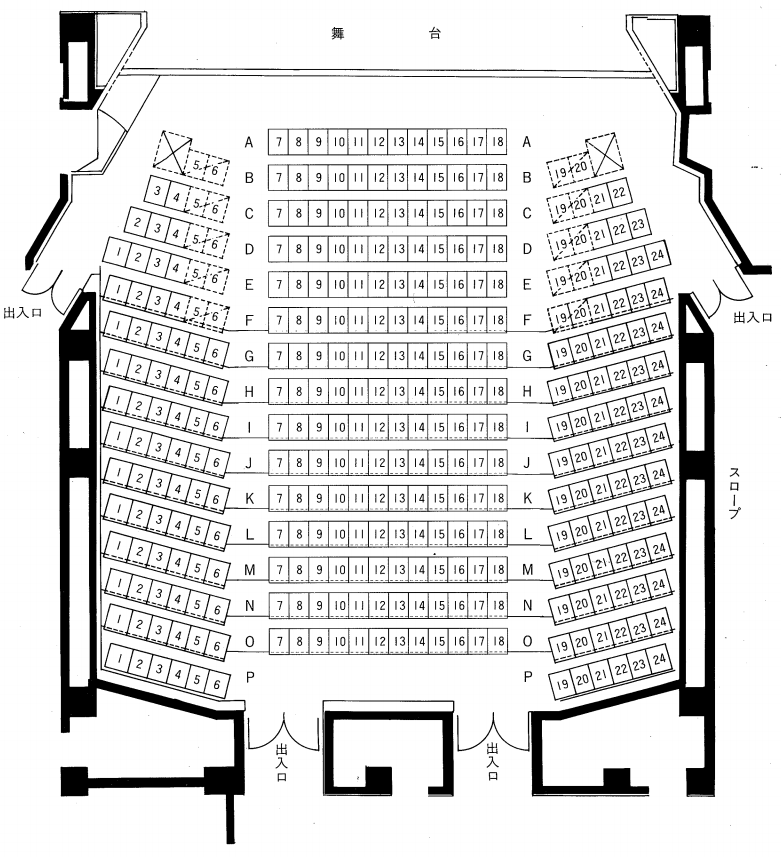 音更町文化センターふれあいホールの座席表・座席図