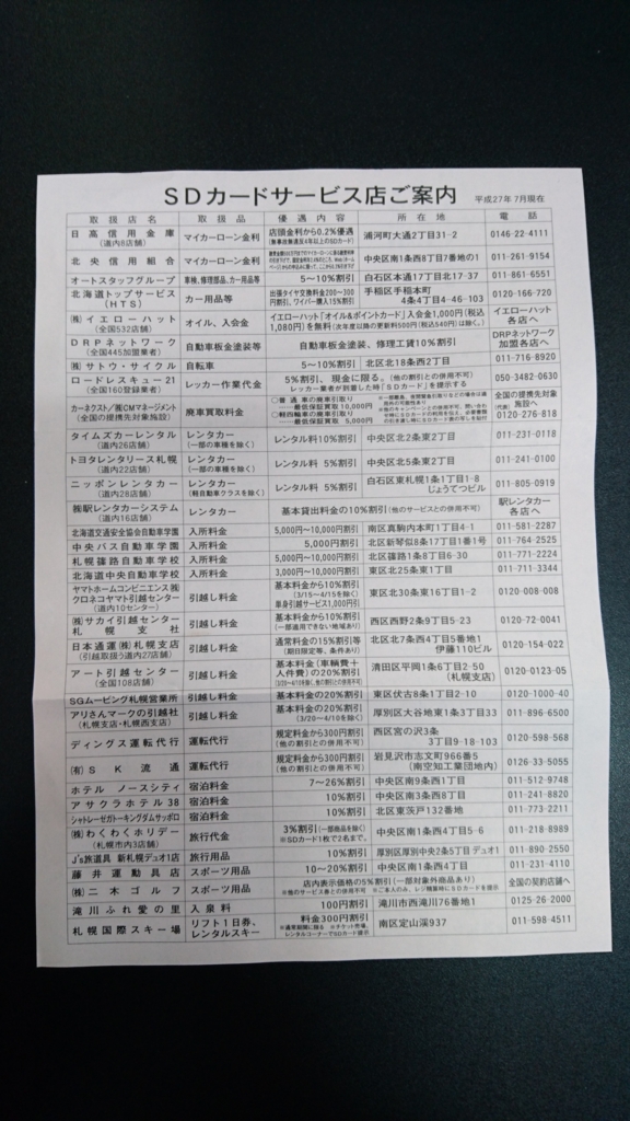 SDカード優遇店一覧