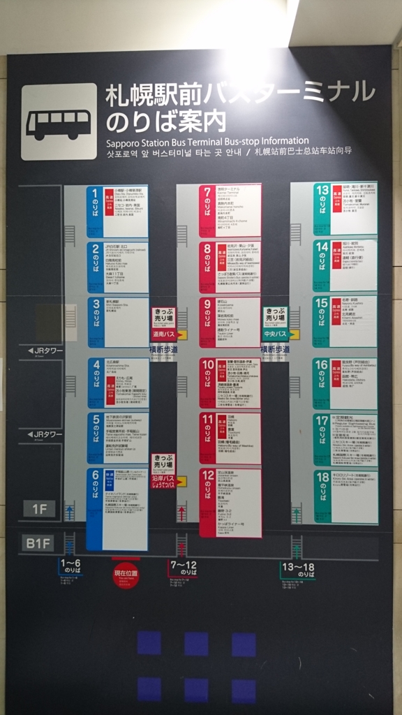 札幌駅前バスターミナル乗り場の案内図