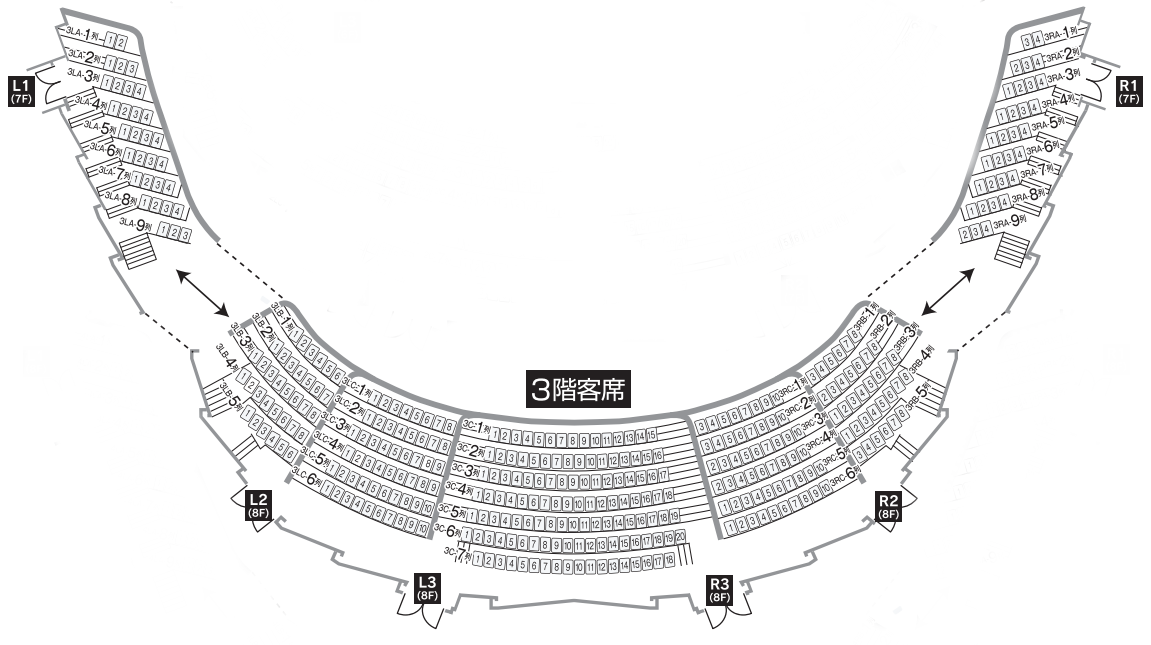 札幌文化芸術劇場「hitaru」3階座席表・座席図