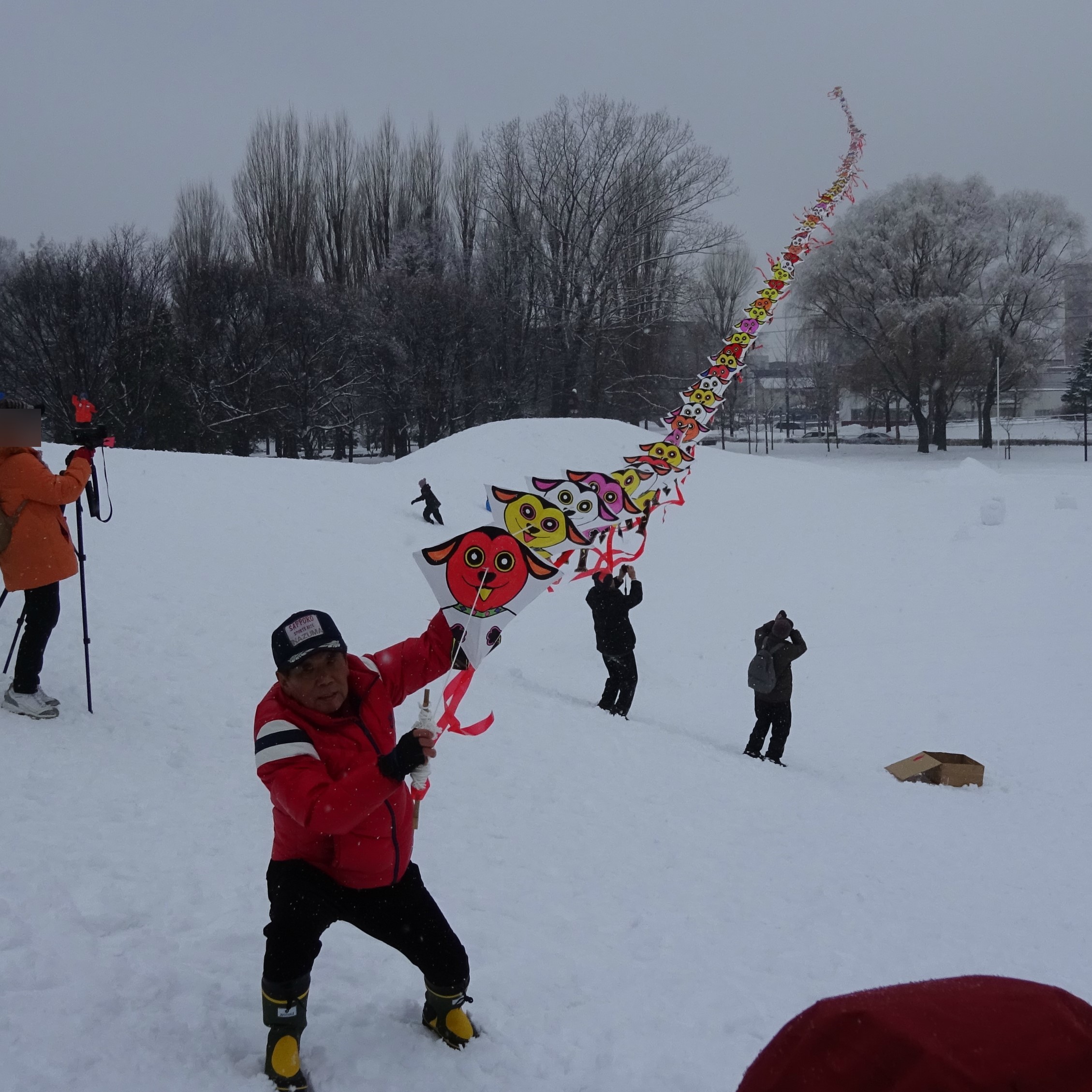 伏古公園の新春恒例「干支の連凧揚げ」