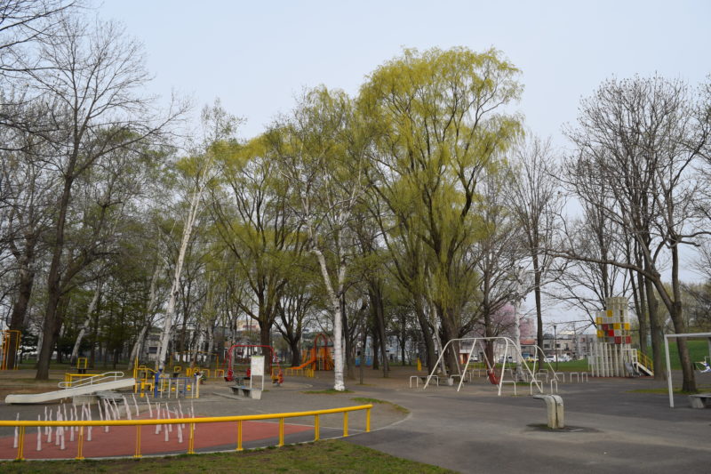 右側の「大きい子の遊具広場」と向かって左側の「小さい子の遊具広場」