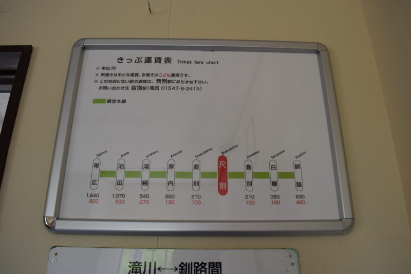 尺別駅切符運賃表